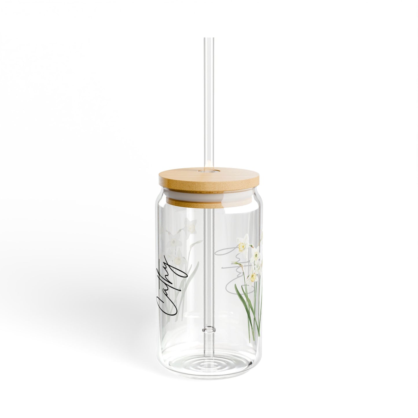 Floral Sipper Glass with Bamboo Lid, 16oz Eco-Friendly Drinkware, Perfect for Home Decor, Gifts for Garden Lovers, Floral Design