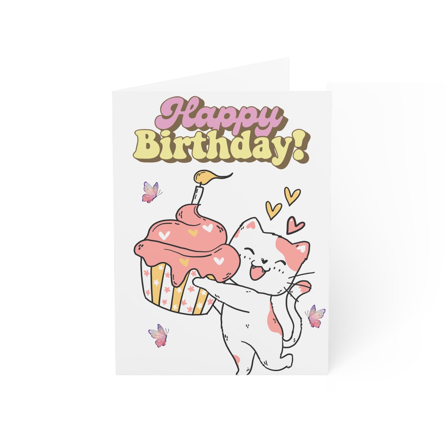Cute Birthday Greeting Cards Set - 1, 10, 30, or 50pcs with Whimsical Cat and Cupcake Design