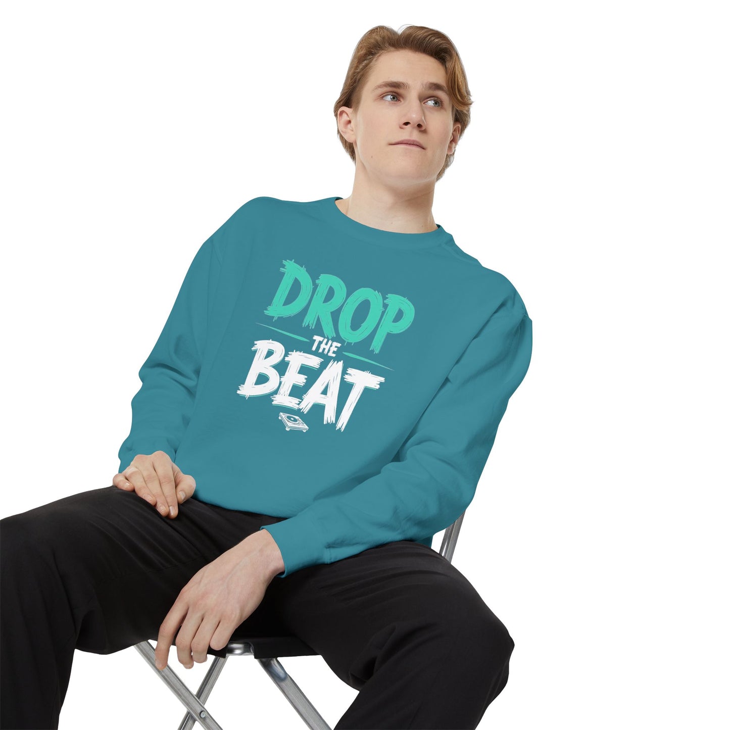 Drop the Beat Sweatshirt, Cozy Music Sweatshirt, Unisex Graphic Apparel, Perfect for Concerts, Unique Gift for Music Lovers