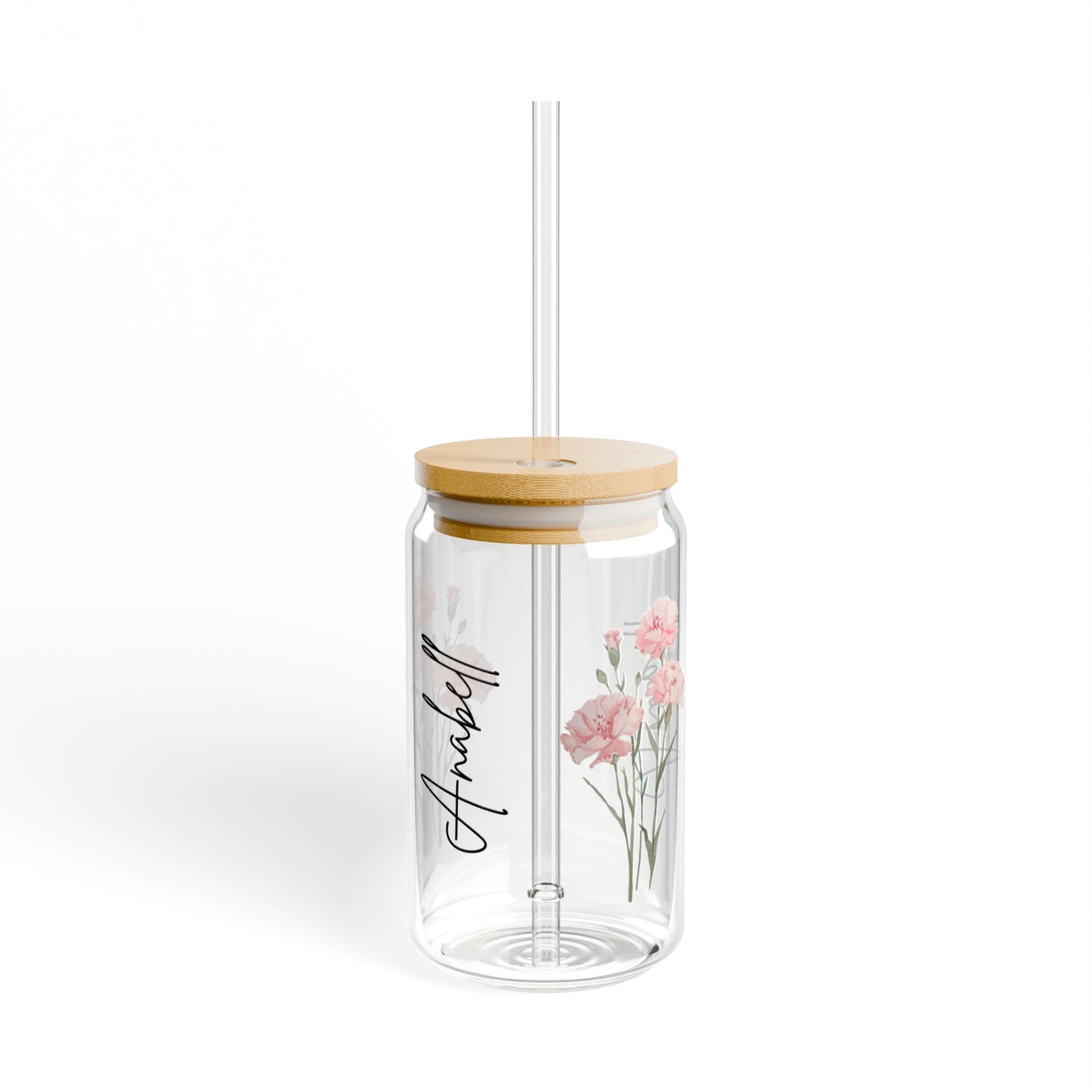 Floral Sipper Glass - 16oz Hydration Jar, Reusable Drinkware, Eco-Friendly, Kitchen Decor, Personalized Gift, Summer Essentials
