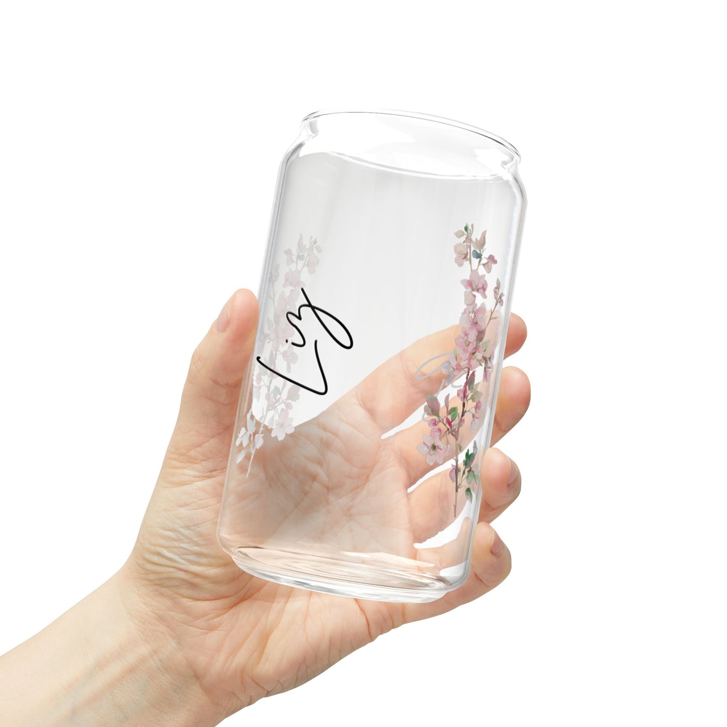 Floral Personalized Sipper Glass, Custom Drinkware, Eco-Friendly Beverage Container, Perfect for Weddings, Parties, Gifts