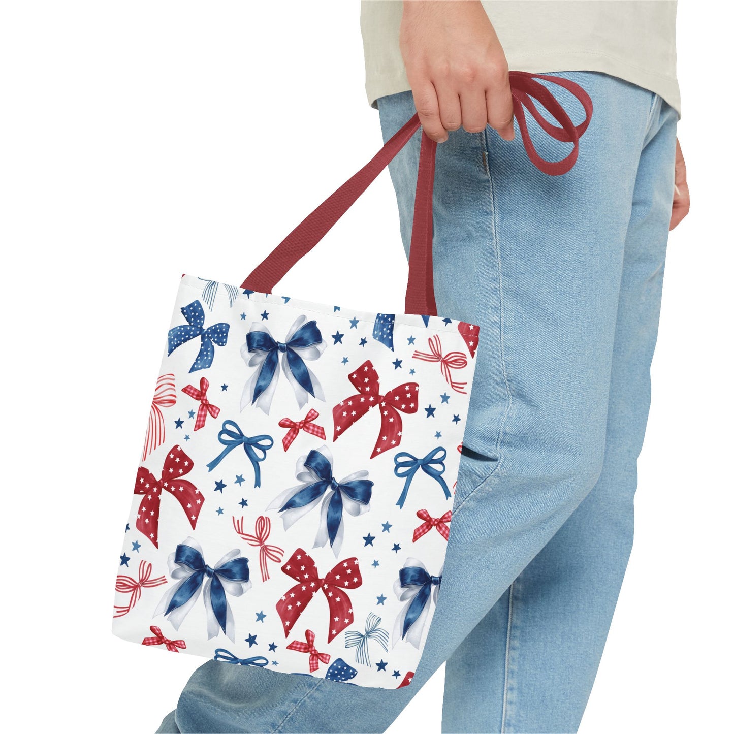Patriotic Tote Bag with Bows, Versatile Shopping Bag, Holiday Gift Tote, Stylish All-Purpose Bag, Independence Day Accessory, Gift for Her