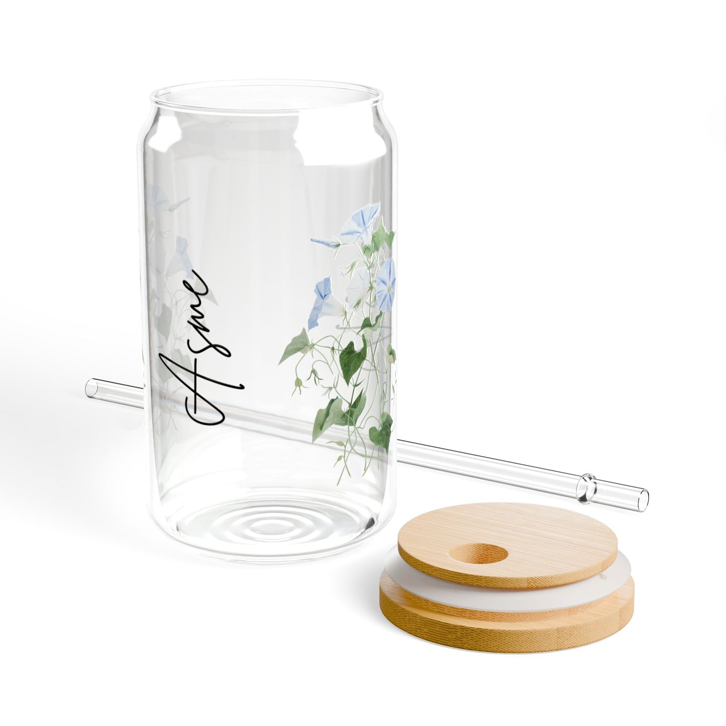 Floral Sipper Glass | 16oz Botanical Drinkware, Eco-Friendly Cup, Reusable Beverage Container, Perfect Gift for Nature Lovers