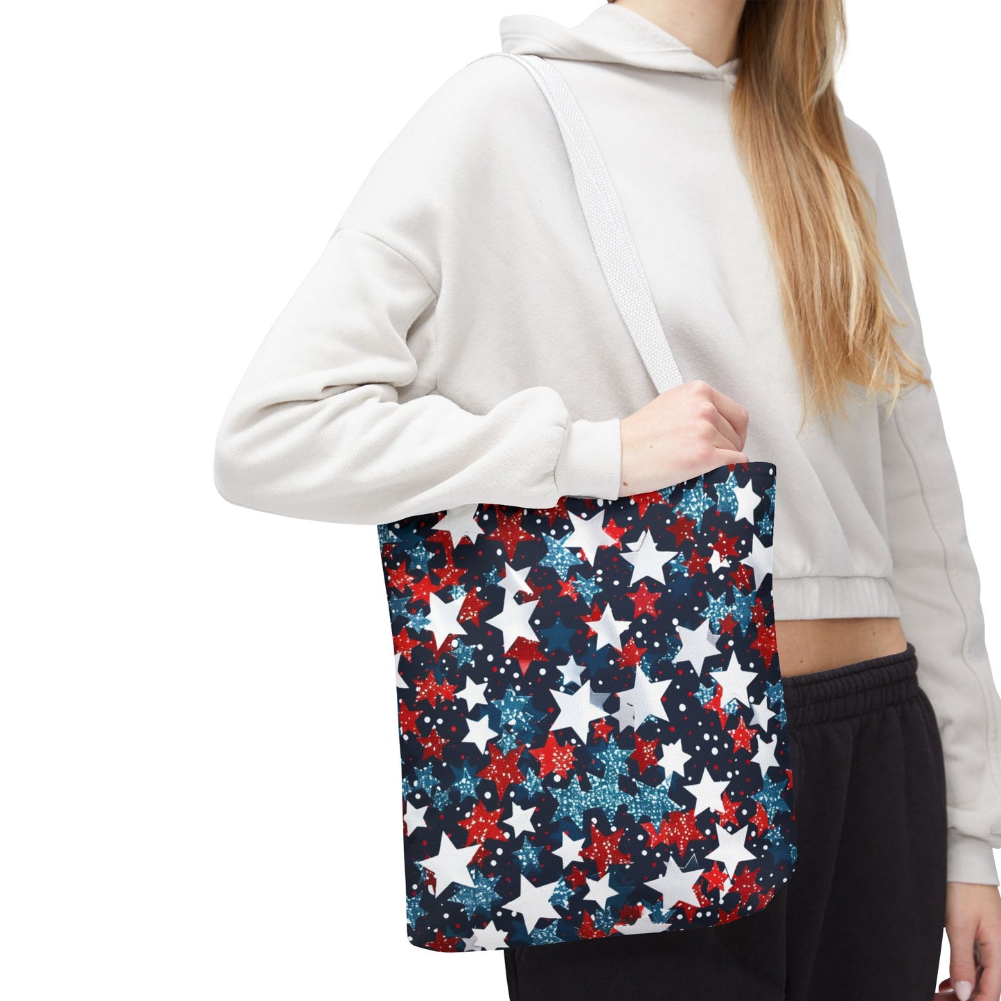 Patriotic Stars Tote Bag, Stylish Grocery Bag, Beach Tote, Gift for Her, USA Flag, Summer Accessory