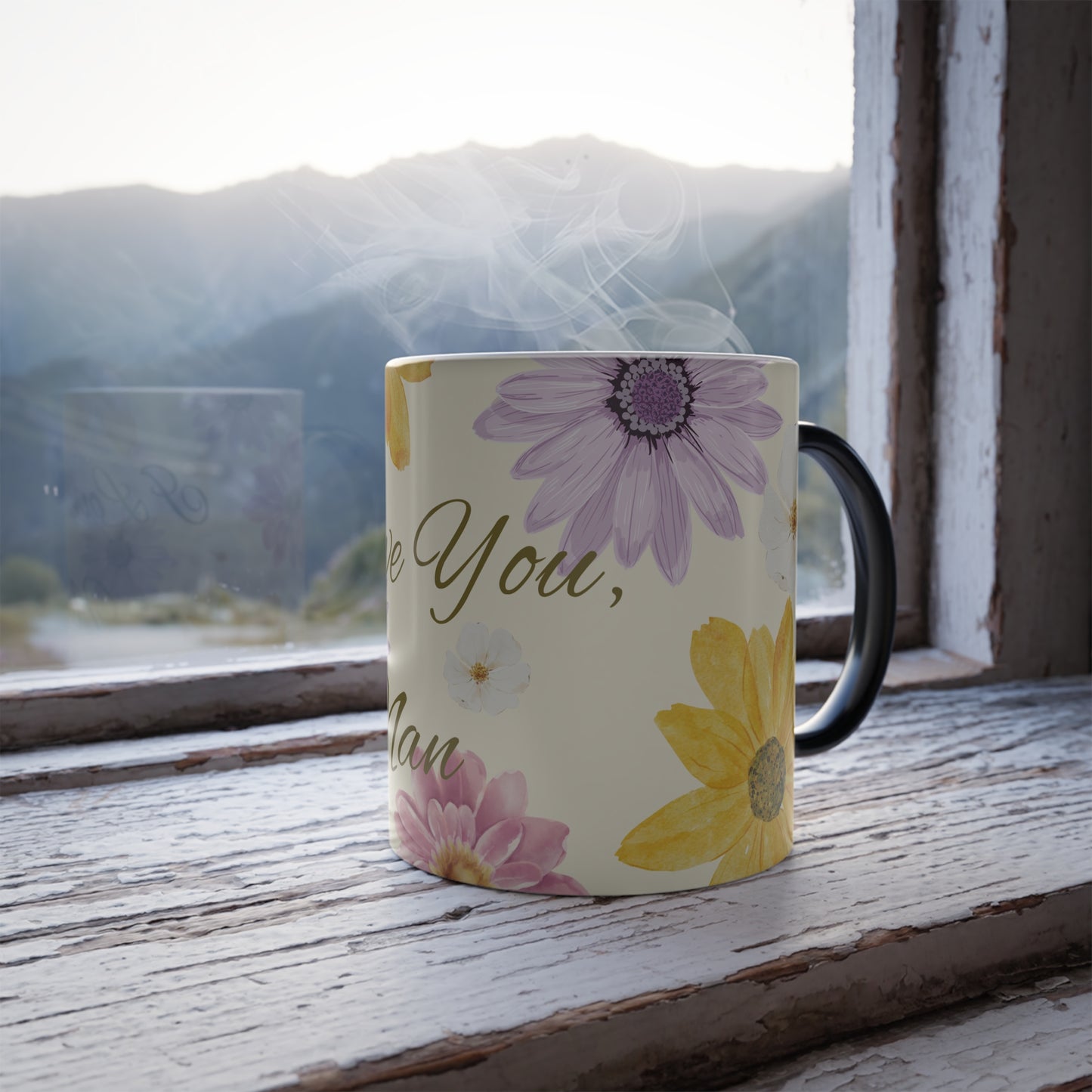 Floral Color Morphing Mug, Gift for Nan, Mother's Day Present, Personalizable Coffee Cup, Flower Print