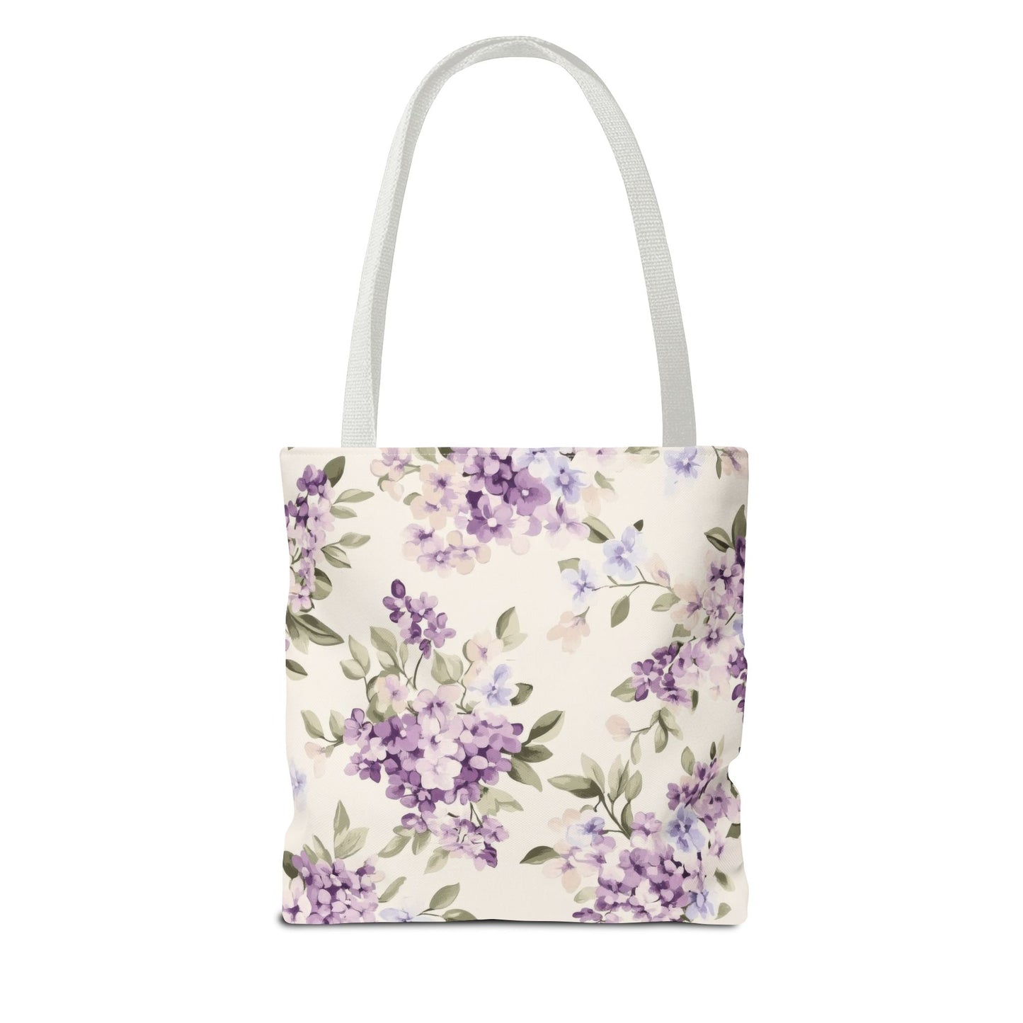 Floral Tote Bag, AOP Shopping Bag, Eco-Friendly Tote, Purple Flower Bag, Gift for Her, Reusable Market Bag, Spring Accessory