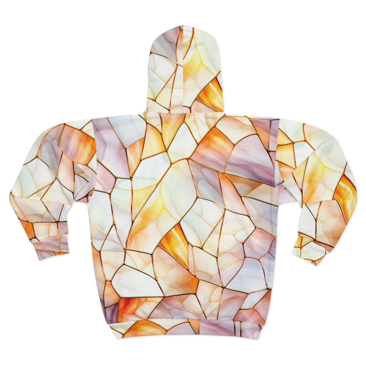 Stained Glass Unisex Zip Hoodie, Artistic Layered Zip-Up, Cozy Fashion, Unique Gift, Vibrant Design, Everyday Wear, Warm Essentials