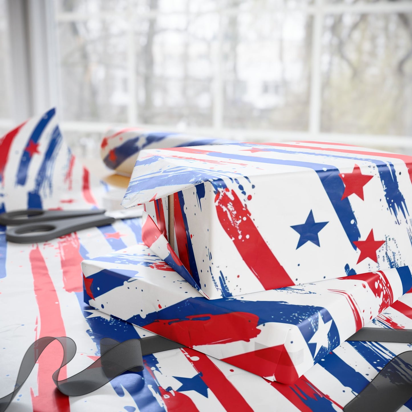 Patriotic Wrapping Paper - Celebratory Gift Wrap for Independence Day, Memorial Day, Veterans Day, Party Supplies, USA Decor