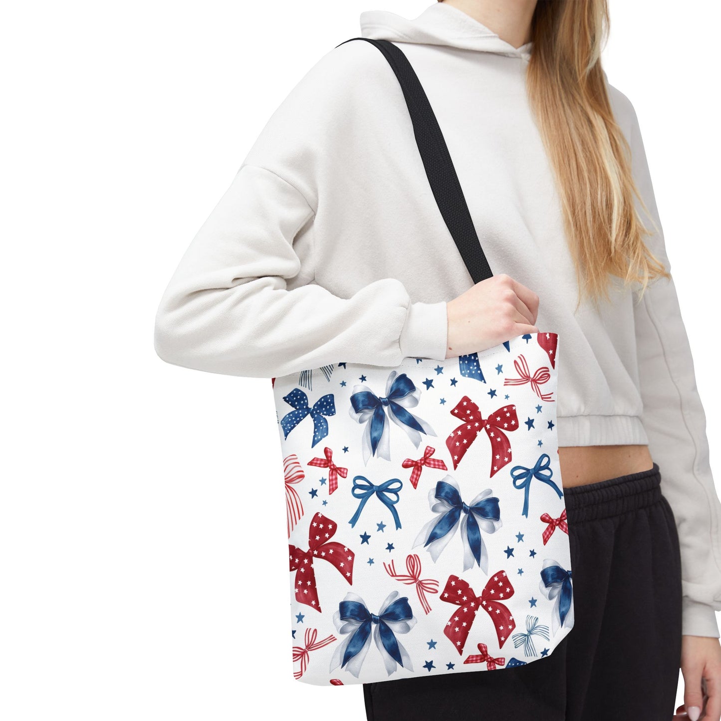 Patriotic Tote Bag with Bows, Versatile Shopping Bag, Holiday Gift Tote, Stylish All-Purpose Bag, Independence Day Accessory, Gift for Her