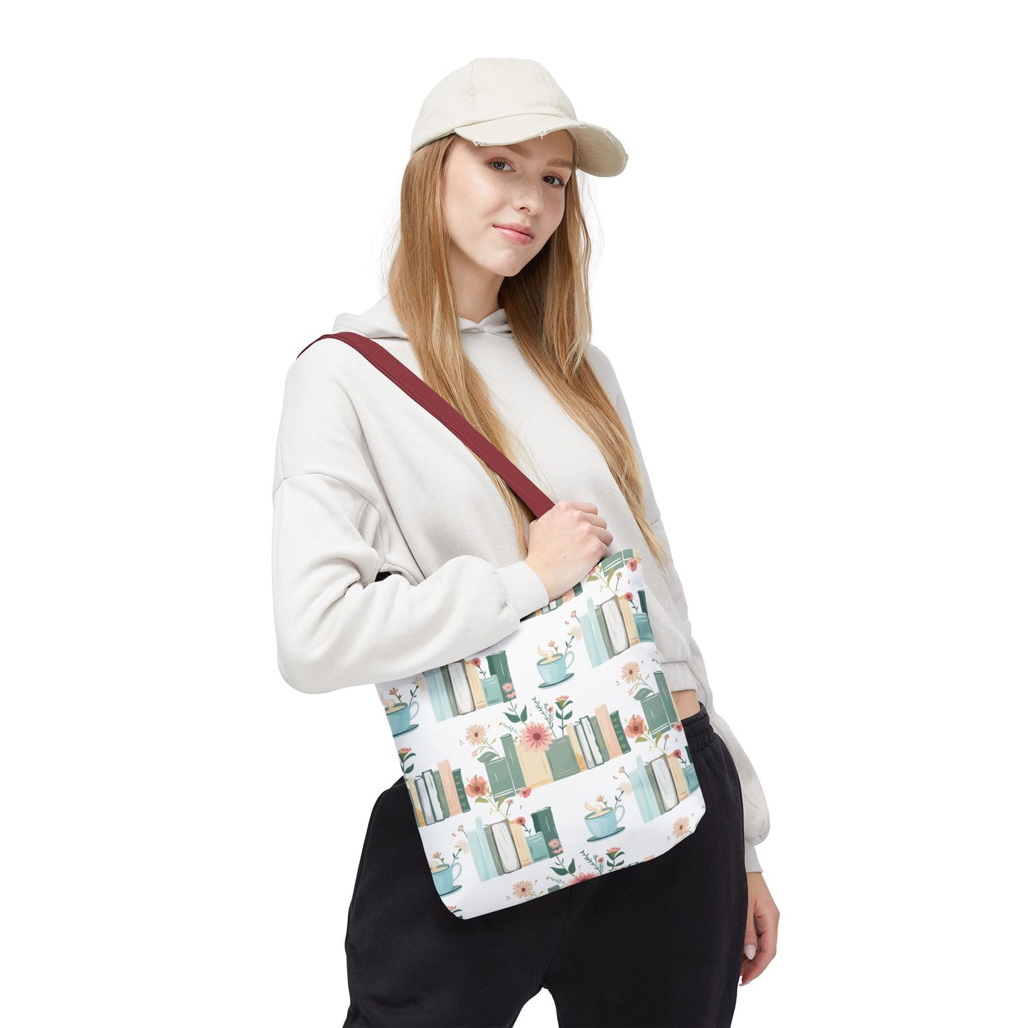 Book Lovers Floral Tote Bag, Eco-Friendly Shopping Bag, Library Tote, Gift for Readers, Canvas Handbag, Botanical Design