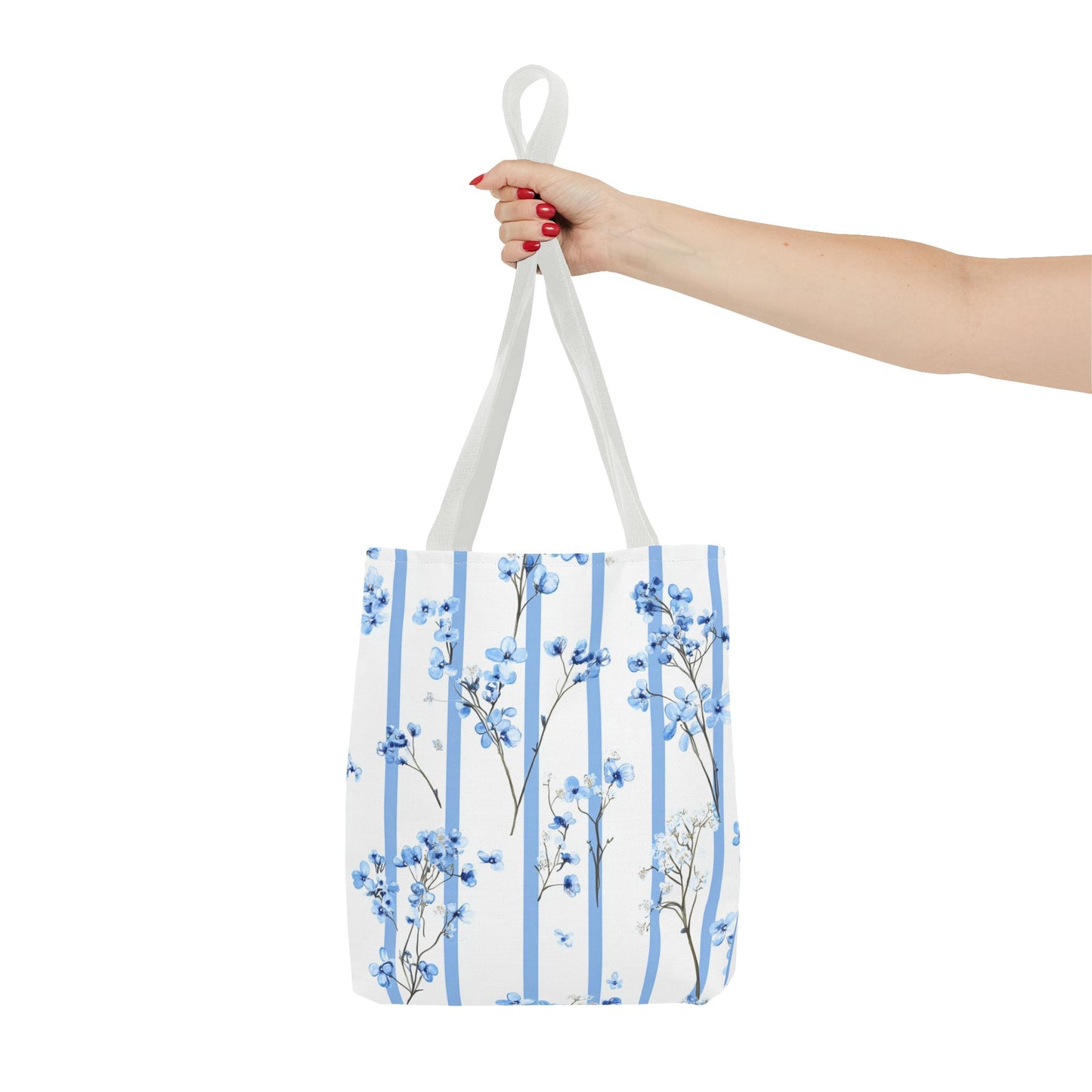 Floral Blue Striped Tote Bag - Stylish Beach Carryall, Reusable Grocery Tote, Gift for Her, Spring Floral Bag, Everyday Handbag
