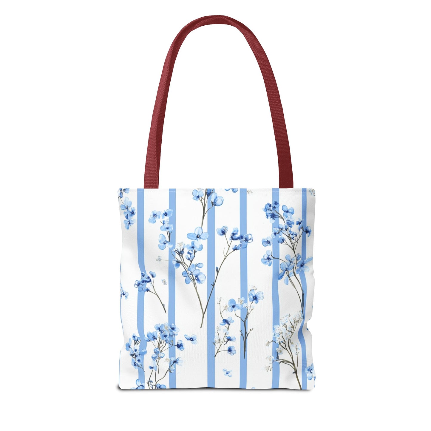 Floral Blue Striped Tote Bag - Stylish Beach Carryall, Reusable Grocery Tote, Gift for Her, Spring Floral Bag, Everyday Handbag