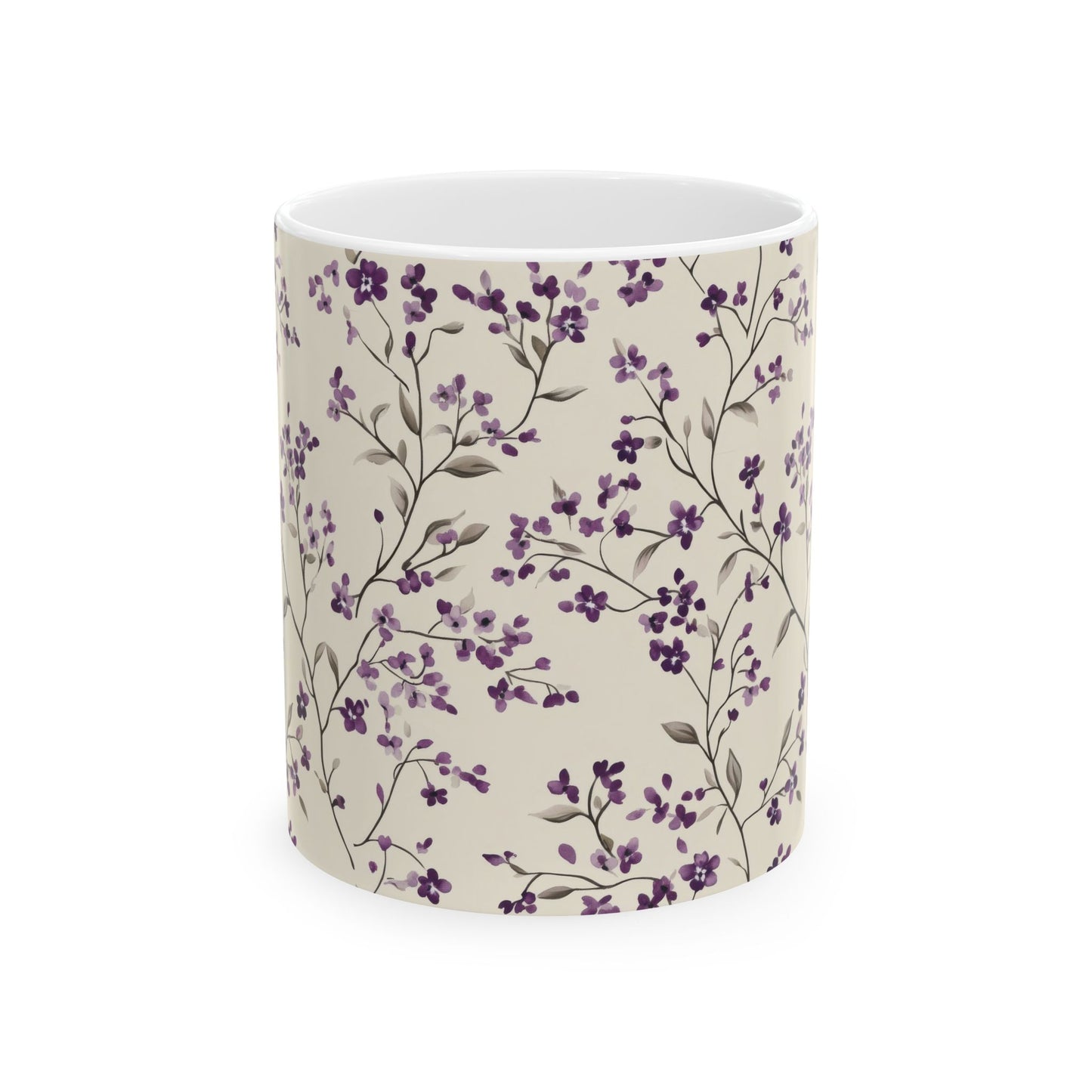 Floral Ceramic Mug - Coffee Lover Gift, Purple Flower Design for Tea, Home Decor, Mother's Day, Birthday, Kitchen Essentials