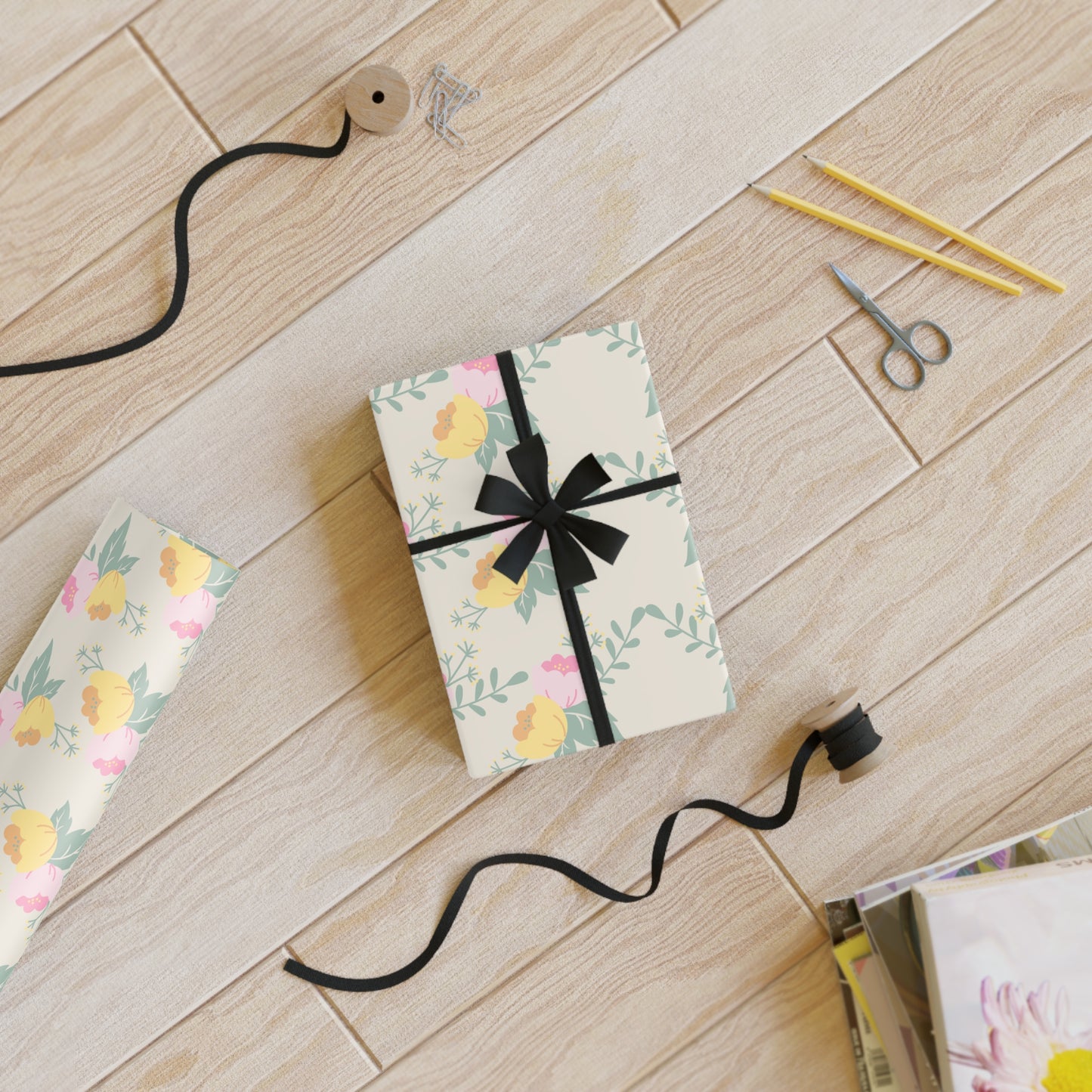 Floral Gift Wrapping Paper Roll - Elegant Floral Design for All Occasions