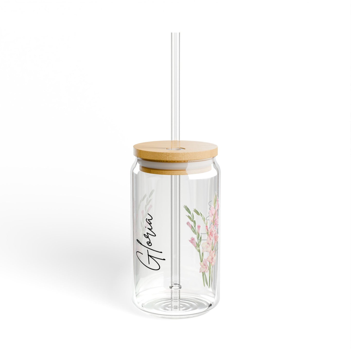 Floral Sipper Glass, Personalized Drinkware, Eco-friendly Beverage Container, Gift for Her, Summer Coolers, Wedding Favors, Floral Decor