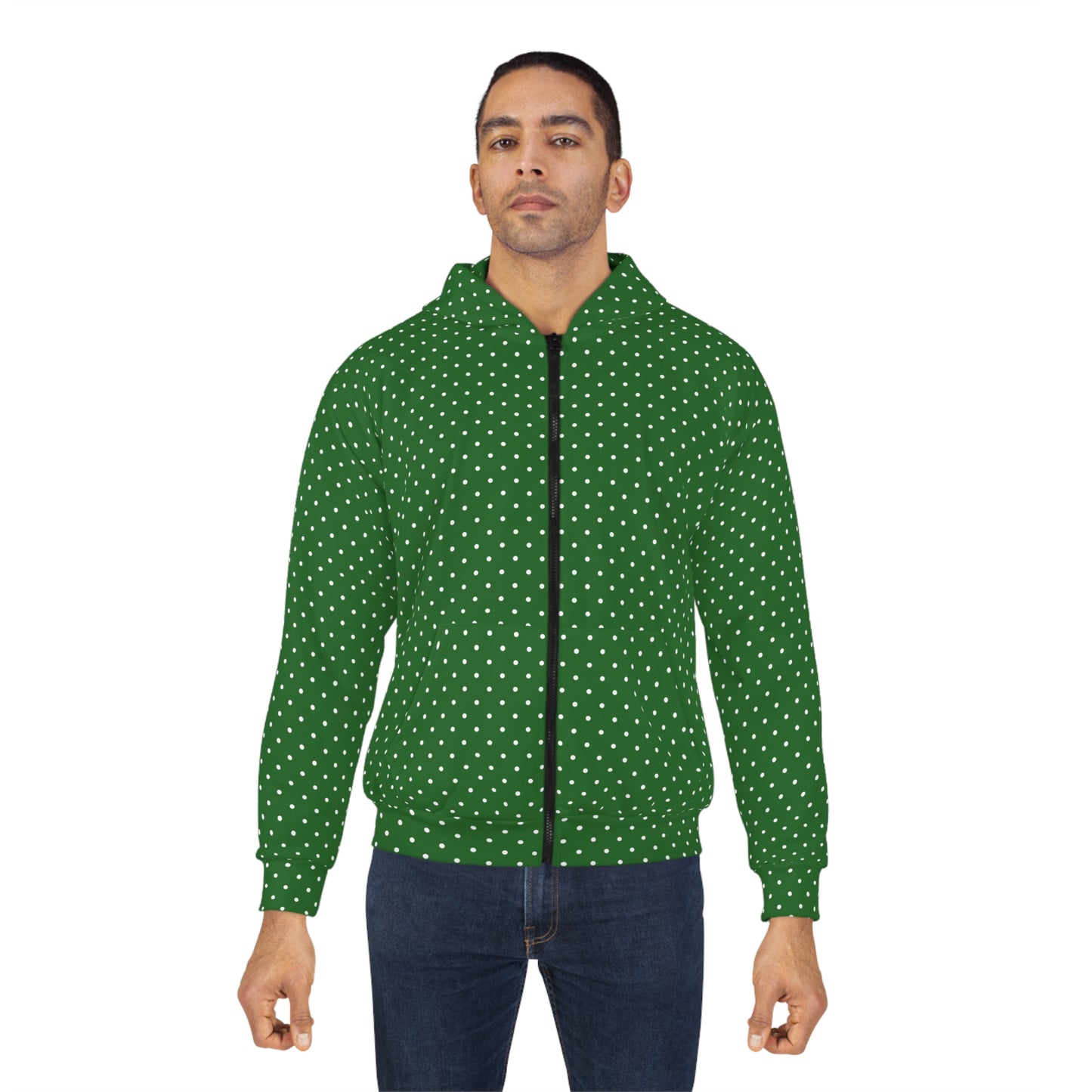 Festive Polka Dot Hoodie for Cozy Days, Unisex Zip Hoodie, Holiday Gift, Winter Wear, Casual Comfort, Celebrate in Style