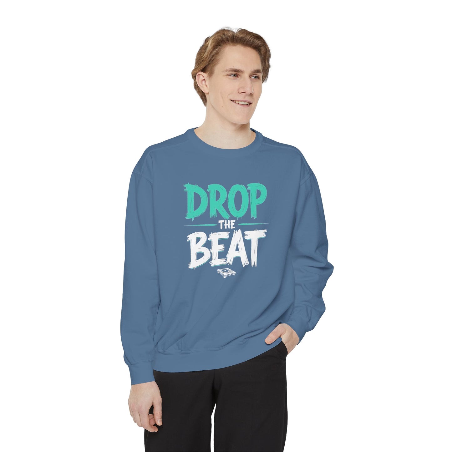 Drop the Beat Sweatshirt, Cozy Music Sweatshirt, Unisex Graphic Apparel, Perfect for Concerts, Unique Gift for Music Lovers