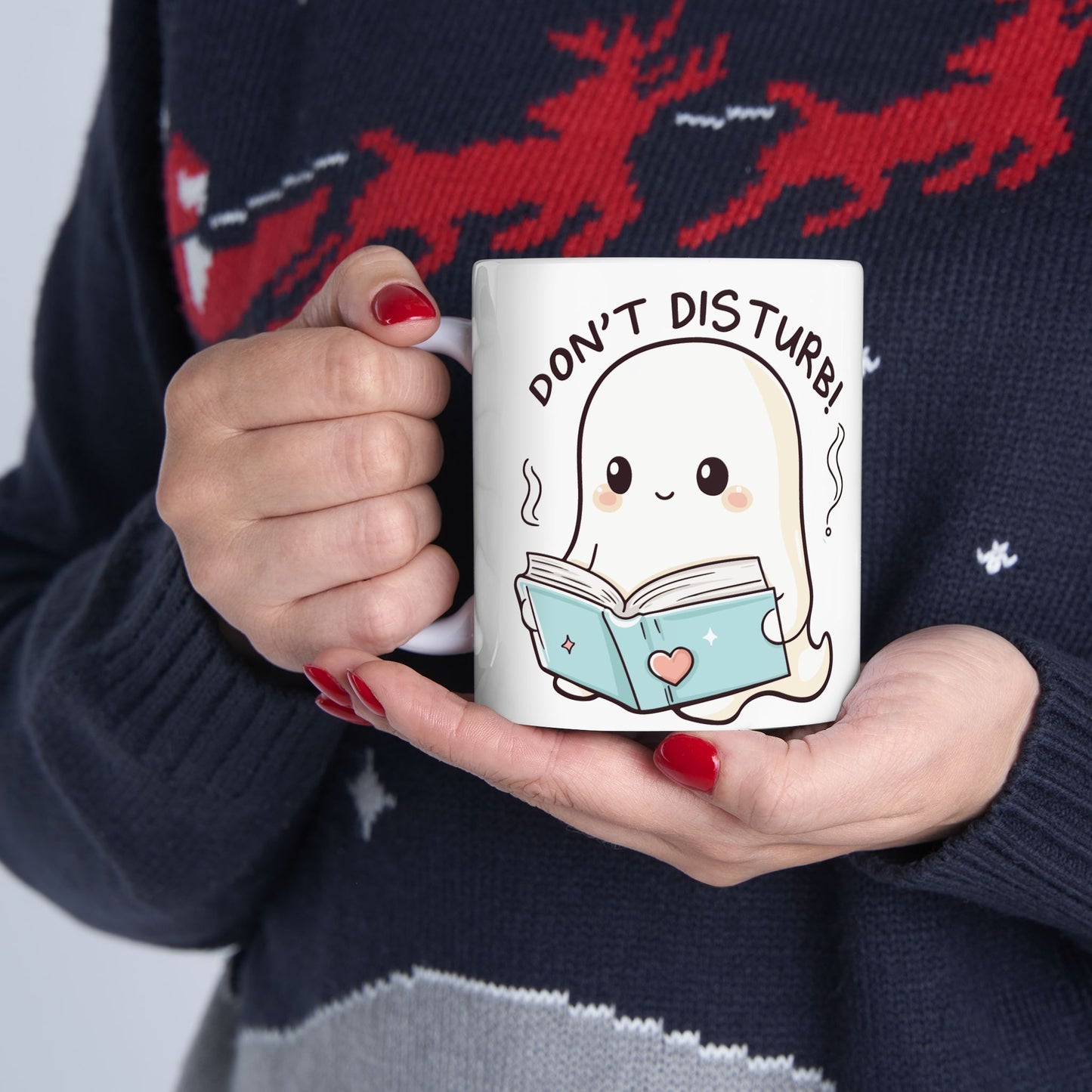 Cute Ghost Reading Ceramic Mug - Don't Disturb! Perfect Gift for Book Lovers, Coffee Lovers, Halloween, Cozy Vibes, Unique Kitchen Decor