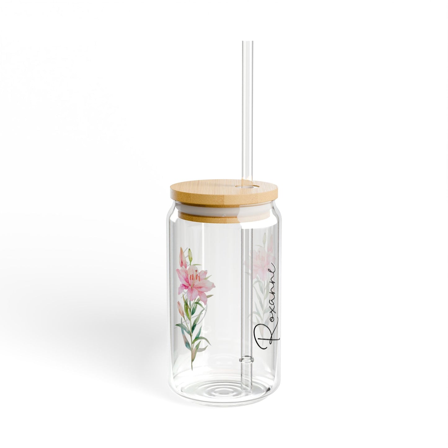 Personalized Floral Sipper Glass - 16oz, Custom Drinkware, Eco-Friendly Straw, Perfect Gift for Her, Floral Decor
