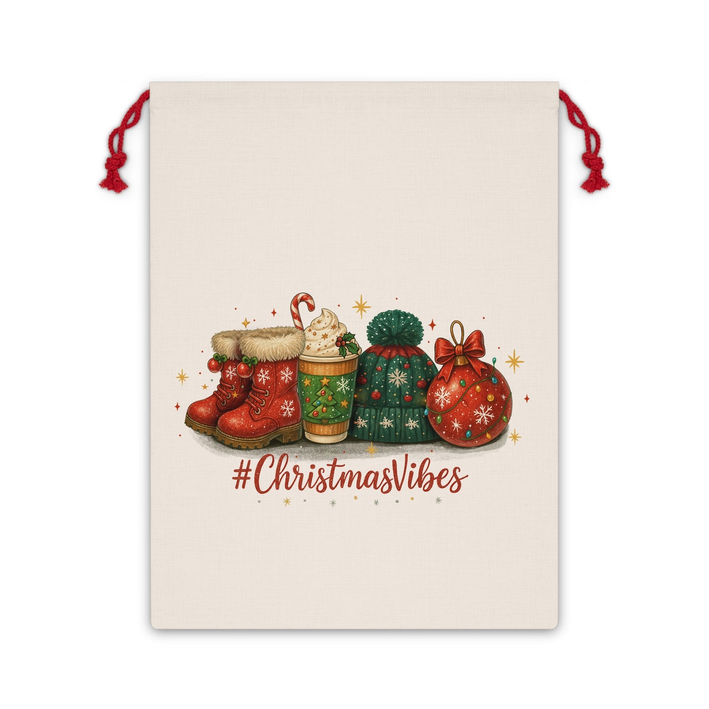 Christmas Vibes Gift Bag | Festive Santa Sack for Holiday Gifts, Merry Christmas Pouch, Seasonal Gift Wrap, Reusable Holiday Tote