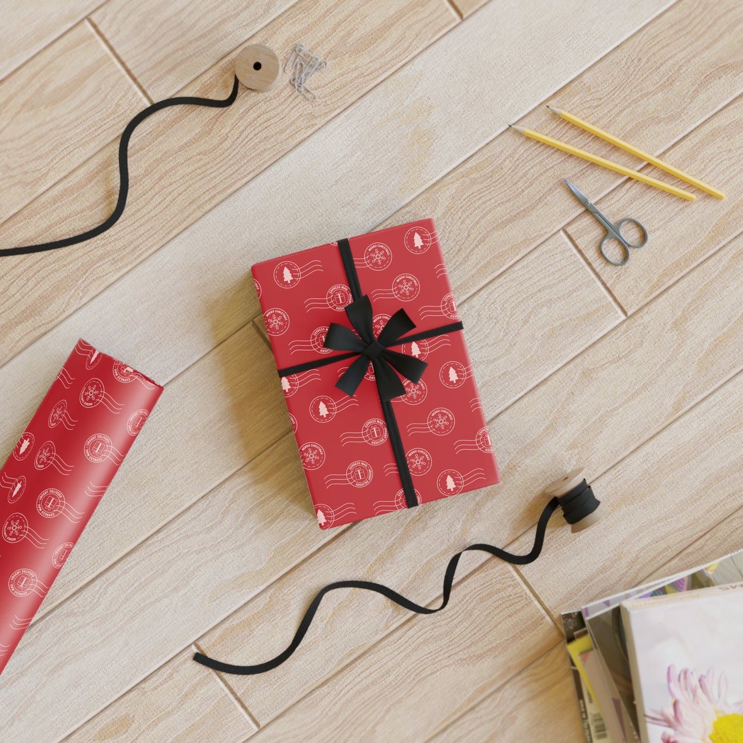 Festive Gift Wrapping Paper Rolls, Red Wrapping Paper for Holidays, Christmas, Birthdays, Occasions, Parties