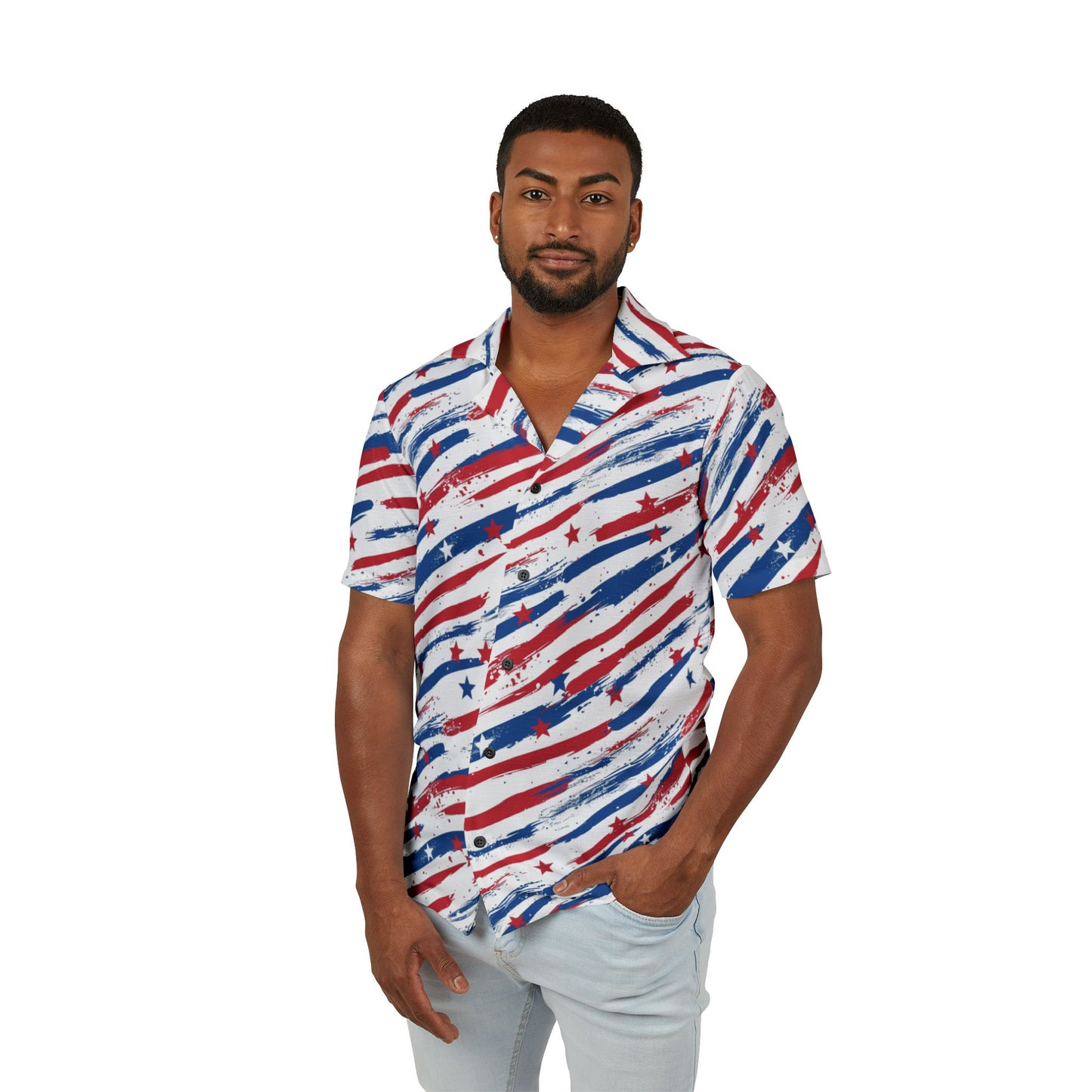 Patriotic Hawaiian Camp Shirt, Casual Summer Shirt, 4th of July Outfit, Beachwear, Vacation Essentials