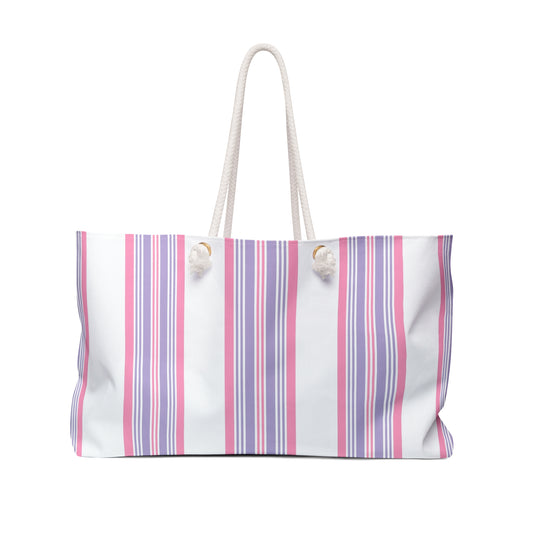 Stylish Striped Weekender Bag, Perfect for Travel, Beach Days, Gym, Vacation, Weekend Getaways, Gift for Her