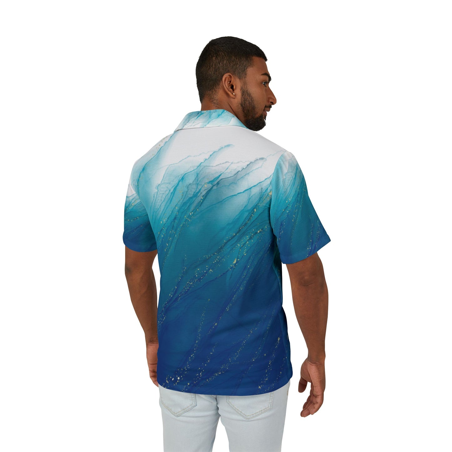 Men's Hawaiian Shirt - Ocean Wave Print, Perfect for Beach Days, Luau Parties, Tropical Vacations, Summer Gatherings, Casual Weekend Wear