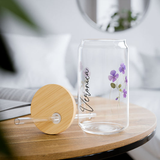 Floral Sipper Glass, Personalized Drinkware, Eco-Friendly Straw Tumbler, Perfect for Gifts, Birthday Parties, Summer Picnics, Home Decor