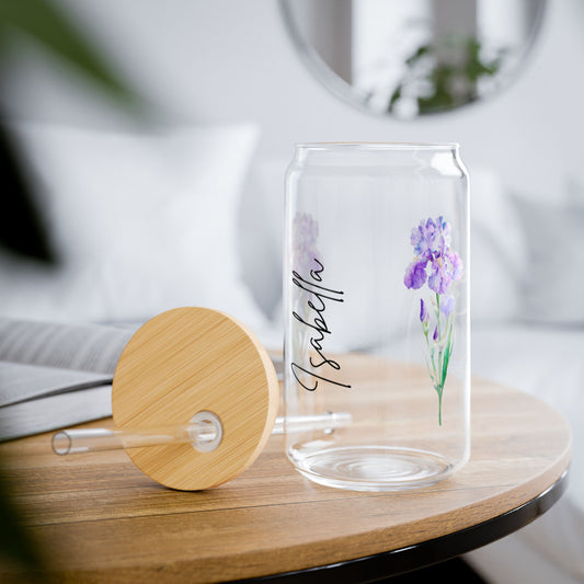 Floral Sipper Glass, Personalized Drinkware, Reusable Straw, Eco-Friendly Mug, Gift for Her, Home Decor, Summer Hydration