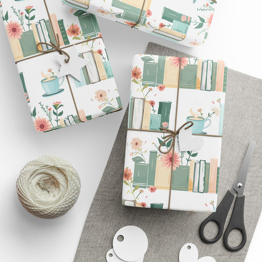 Botanical Book Themed Wrapping Paper - Book Lovers Gift Wrap, Floral Gift Paper for Birthdays, Anniversaries, Baby Showers, Literary Parties