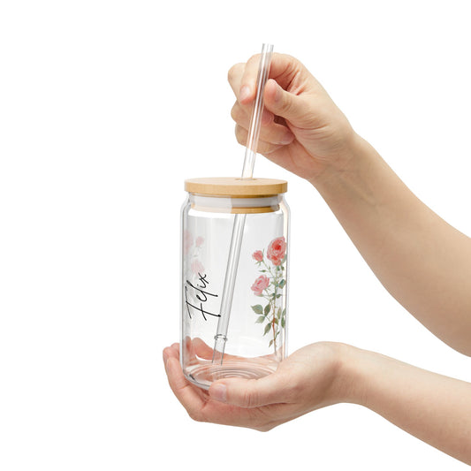 Floral Sipper Glass, 16oz - Perfect for Tea Lovers, Eco-Friendly Drinkware, Summer Picnics, Wedding Gifts, Garden Parties