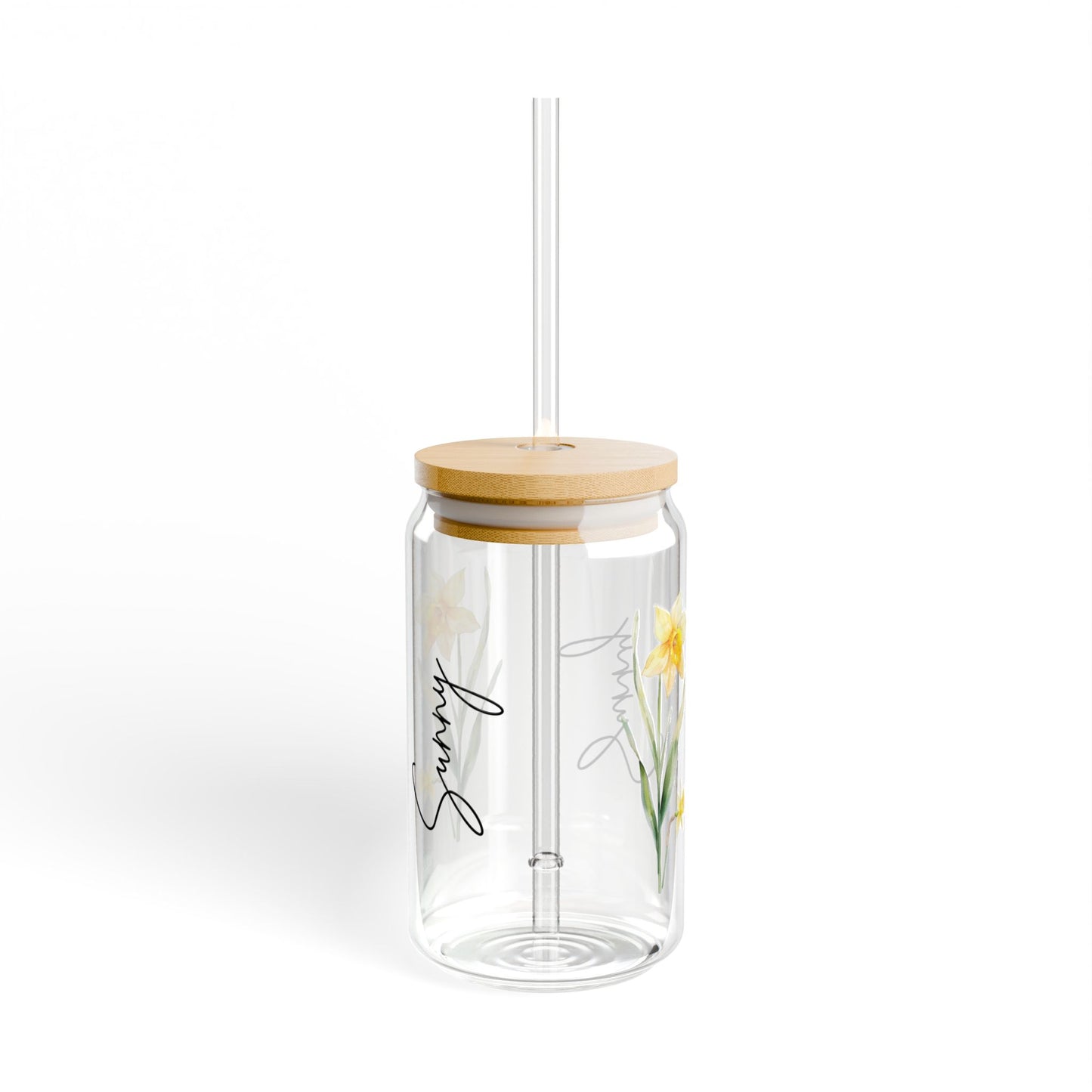 Sunny Floral Sipper Glass, 16oz - Eco-Friendly Drinkware, Travel Water Bottle, Summer Party Decor, Gift for Her, Flower Lover's Mug