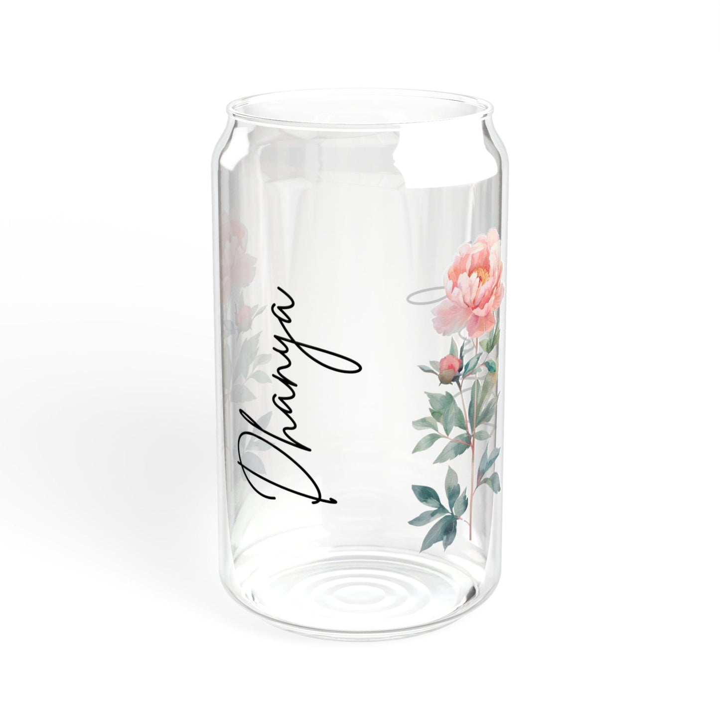 Floral Sipper Glass, Personalized Drinkware, 16oz Mason Jar, Elegant Floral Design, Eco-Friendly Straw, Perfect for Gift or Home