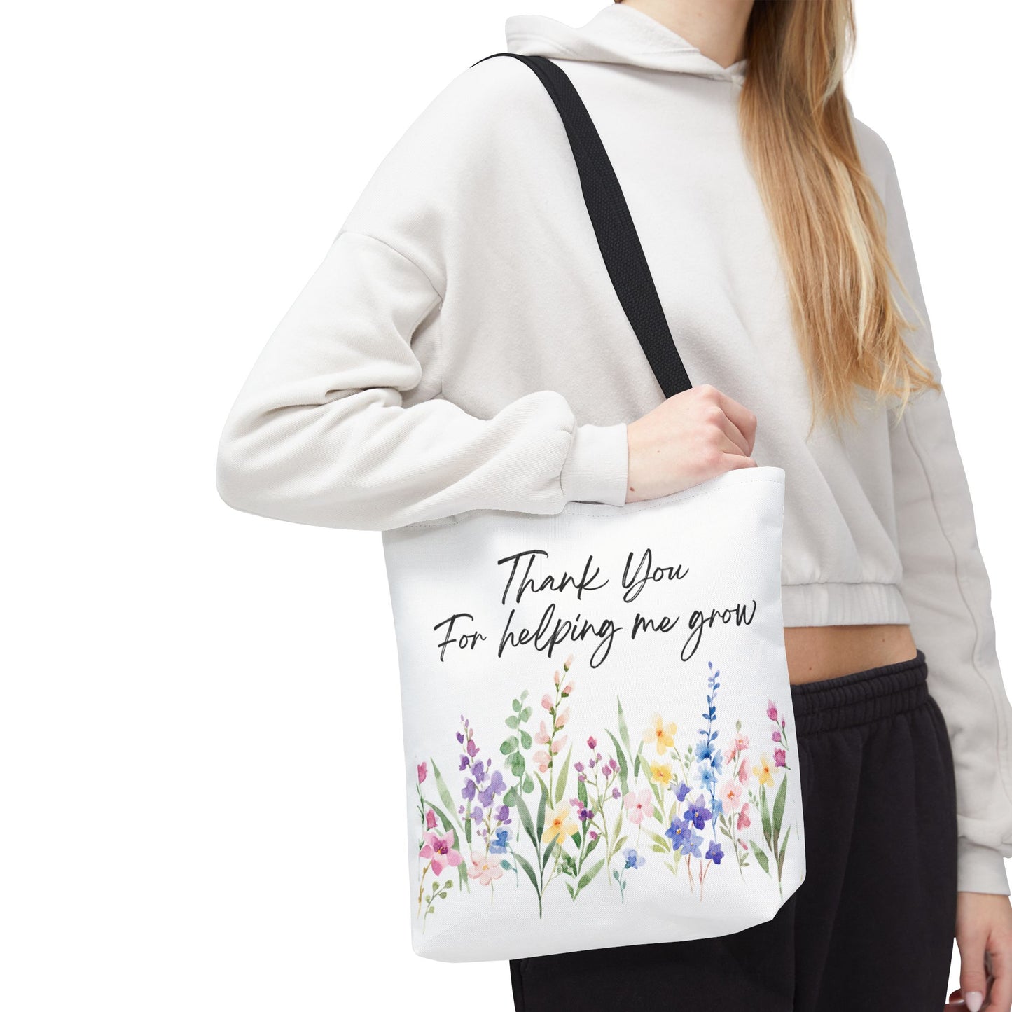 Thank You Floral Tote Bag, Appreciation Gift, Eco-Friendly Bag, Wedding Favor, Teacher's Gift, Summer Tote, Gardening Accessory