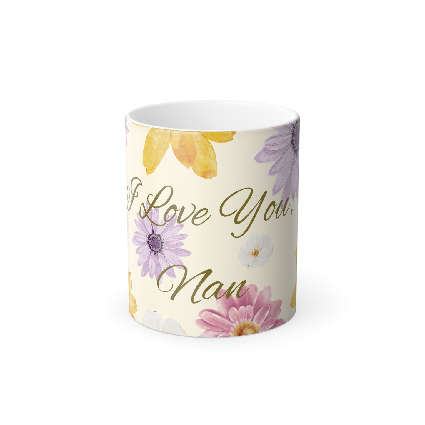Floral Color Morphing Mug, Gift for Nan, Mother's Day Present, Personalizable Coffee Cup, Flower Print