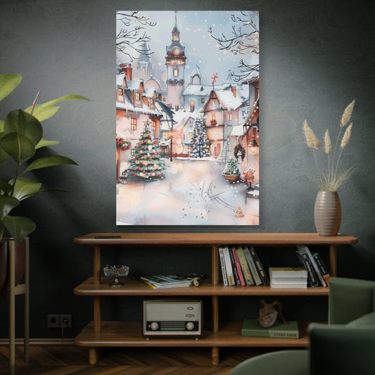 Winter Train Scene or Christmas Village Canvas Art