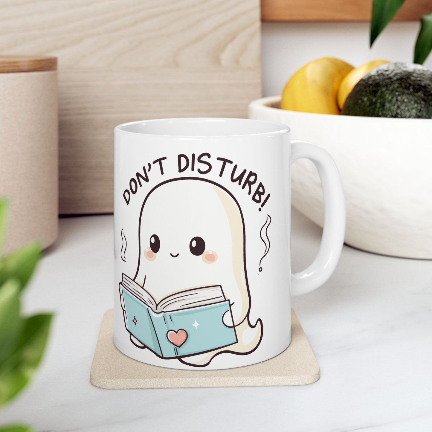 Cute Ghost Reading Ceramic Mug - Don't Disturb! Perfect Gift for Book Lovers, Coffee Lovers, Halloween, Cozy Vibes, Unique Kitchen Decor