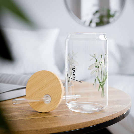 Floral Sipper Glass, 16oz - Eco-Friendly Drinkware for Home, Gifts, Coffee Lovers, Floral Design, Sustainable Glass