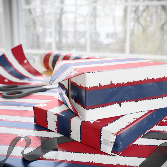 Patriotic Wrapping Paper | Red White Blue Gift Wrap for Independence Day, Memorial Day, Birthday, Holiday Events