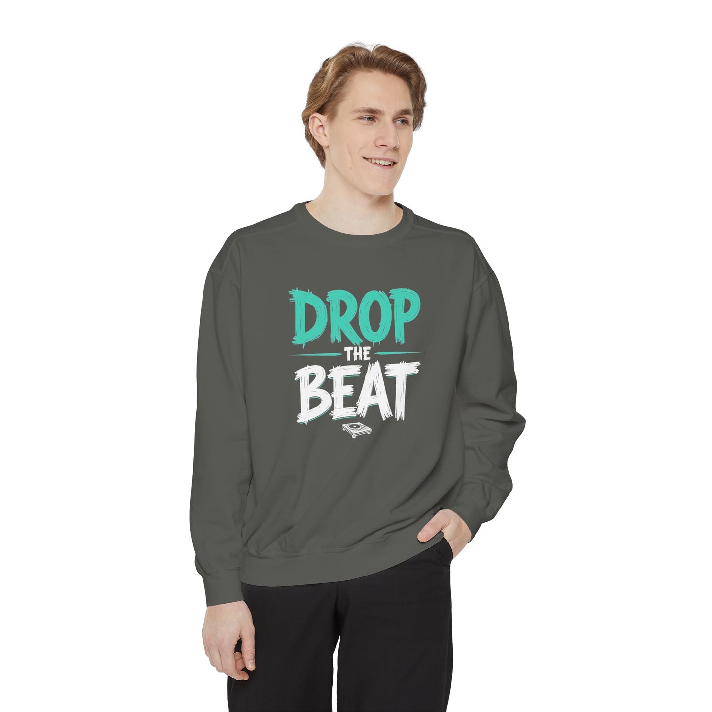 Drop the Beat Sweatshirt, Cozy Music Sweatshirt, Unisex Graphic Apparel, Perfect for Concerts, Unique Gift for Music Lovers