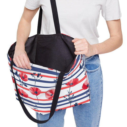 Floral Striped Weekender Tote Bag for Weekend Getaways, Travel Bag, Beach Bag, Stylish Tote, Summer Essentials