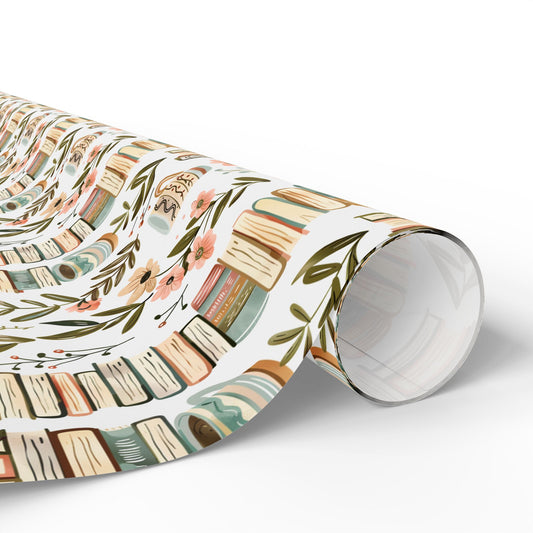 Whimsical Book-Themed Wrapping Paper, Floral Gift Wrap, Eco-Friendly Packaging, Book Lovers Gift, Literary Decor, Birthday Wrapping