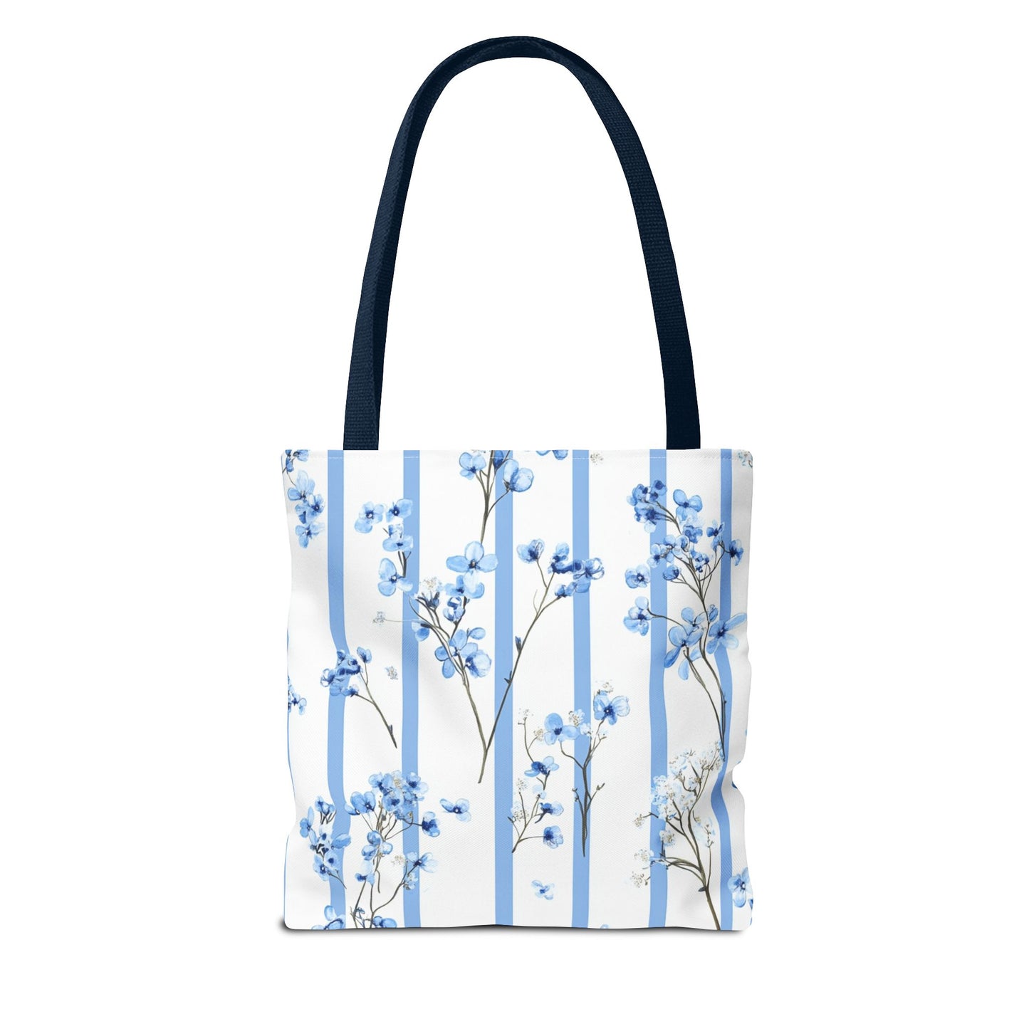Floral Blue Striped Tote Bag - Stylish Beach Carryall, Reusable Grocery Tote, Gift for Her, Spring Floral Bag, Everyday Handbag