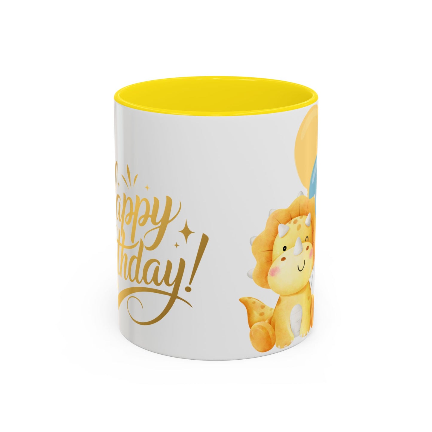 Happy Birthday Accent Coffee Mug - Cute Dinosaur with Balloons - Fun Celebration Drinkware