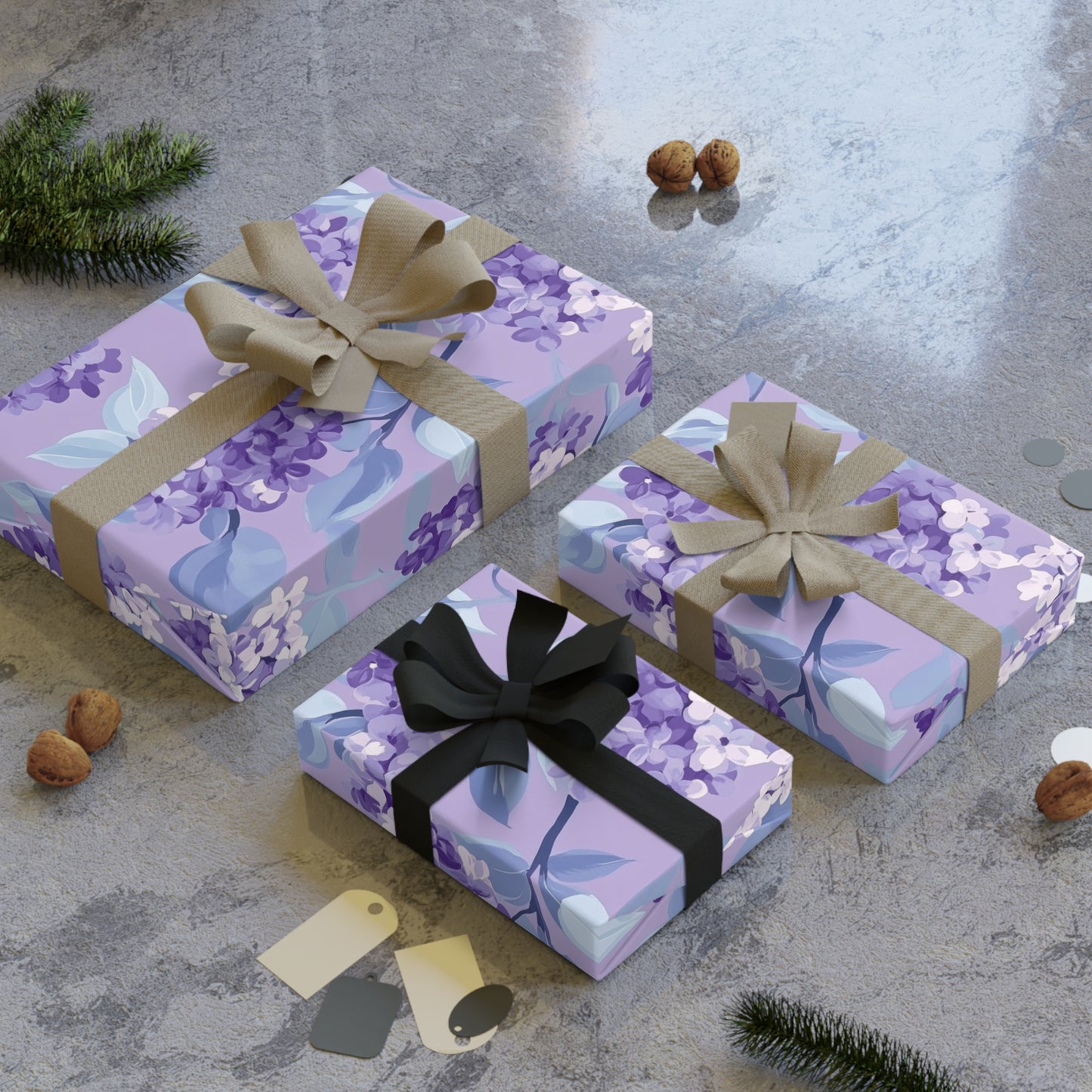 Lilac Floral Gift Wrapping Paper Roll | Elegant Purple Wrapping, Birthday, Wedding, Holiday Gift Wrap, Eco-Friendly