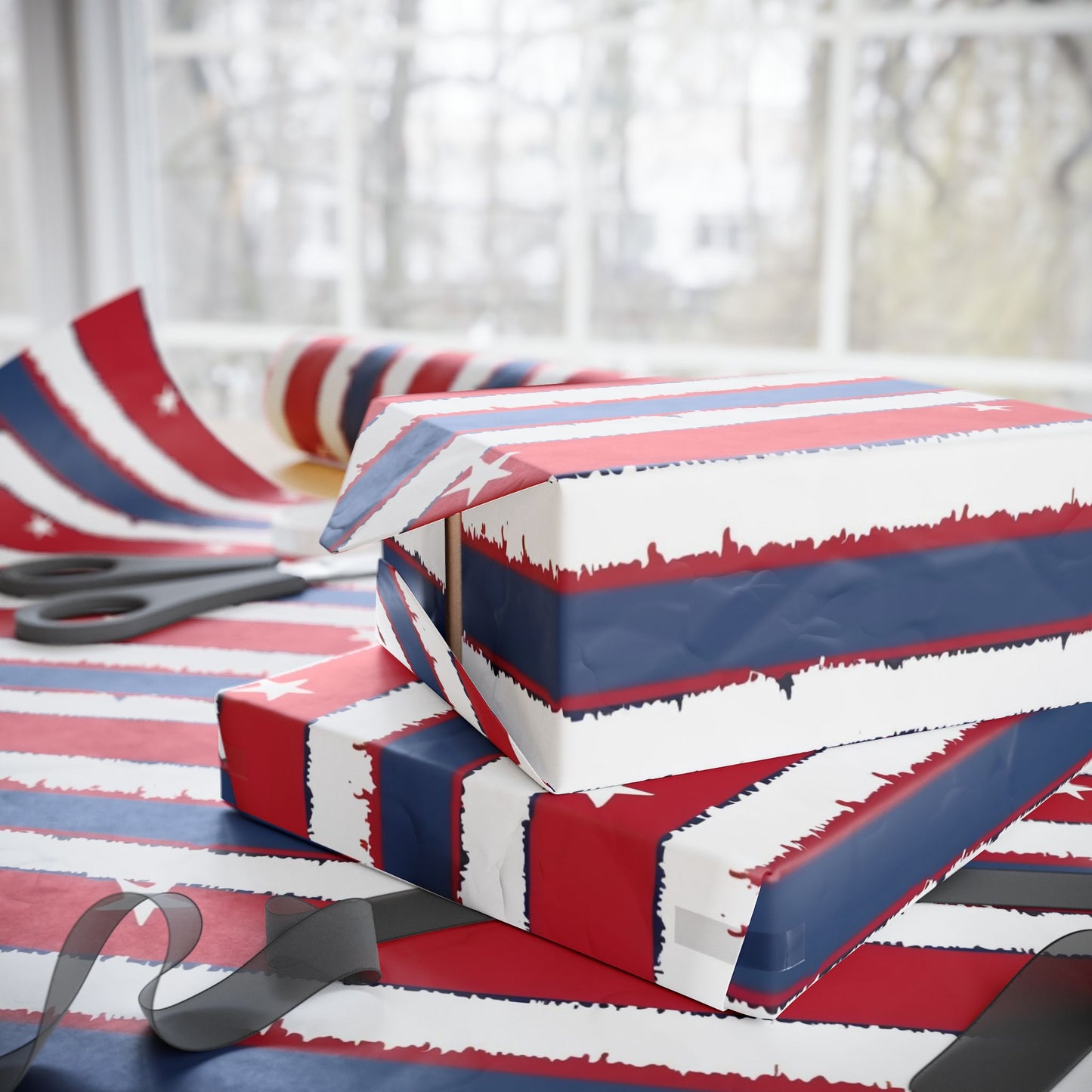 Patriotic Wrapping Paper | Red White Blue Gift Wrap for Independence Day, Memorial Day, Birthday, Holiday Events