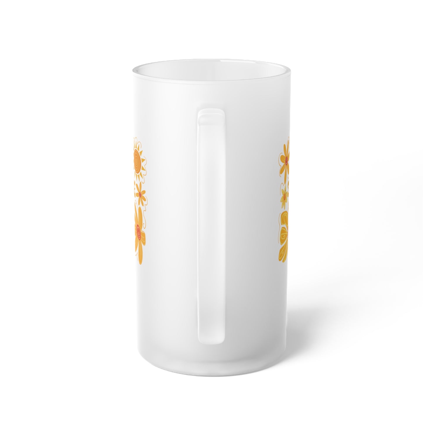 Frosted Glass Beer Mug with Sunshine and Flowers Design, Floral Beer Mug, Summer Party Drinkware, Gift for Beer Lovers, Outdoor Picnic Mug
