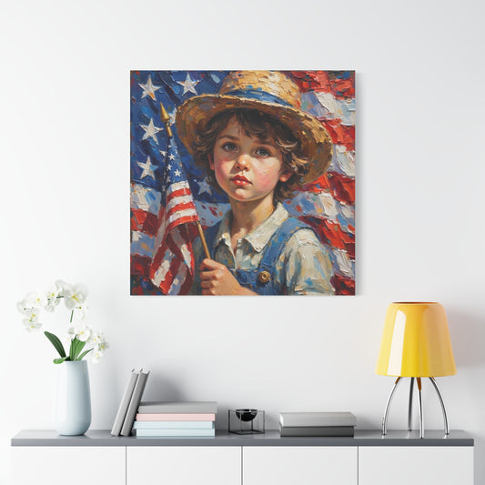 Patriotic Child Canvas Print | Americana Wall Art, 4th of July Decor, Vintage Style, Children's Room, Gifts for Mom