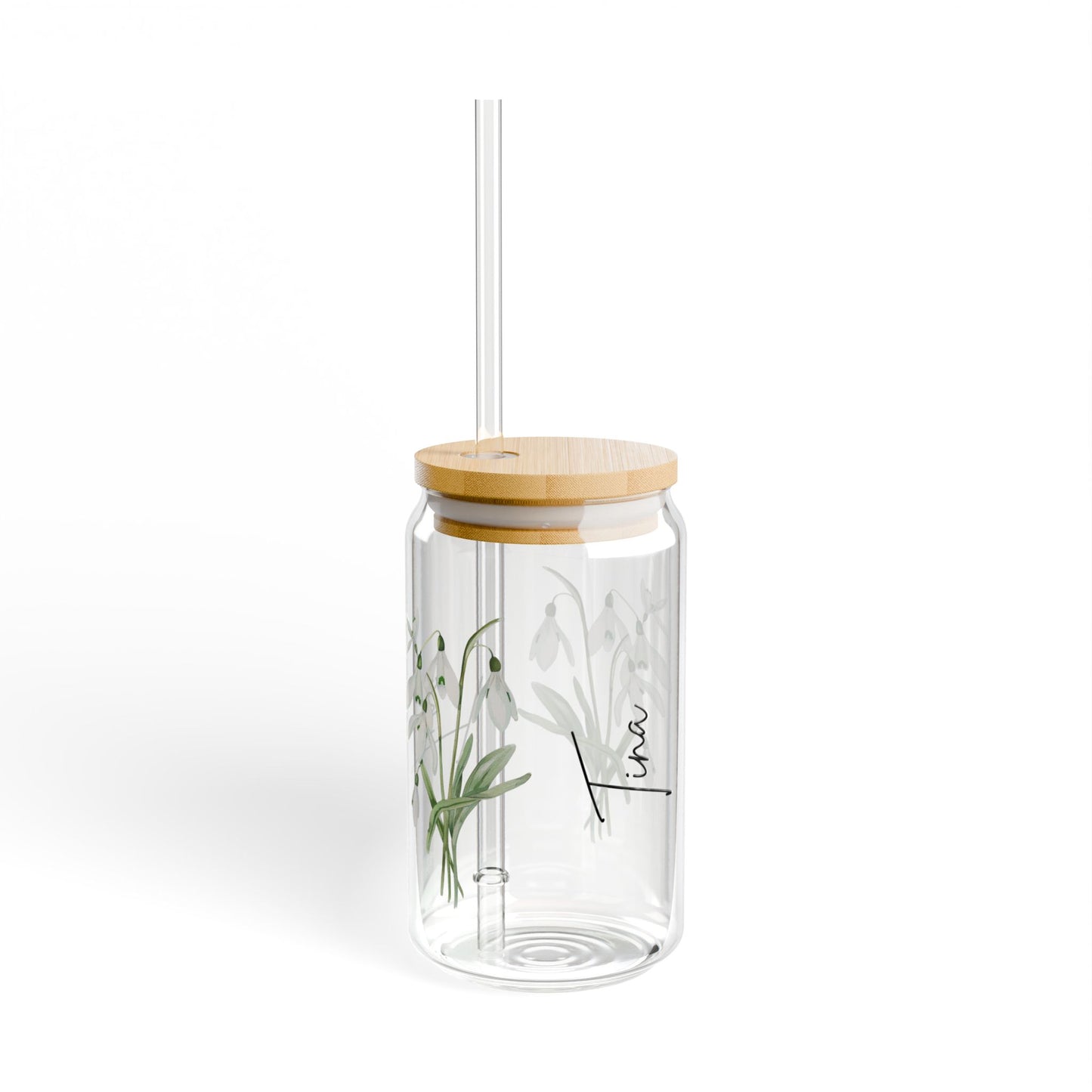 Floral Sipper Glass, 16oz - Eco-Friendly Drinkware for Home, Gifts, Coffee Lovers, Floral Design, Sustainable Glass